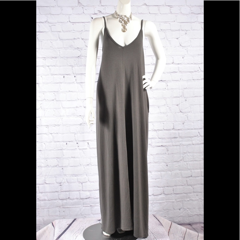 V-Neck Plus Size Maxi Dress Ash Gray Various - Picture 3 of 7